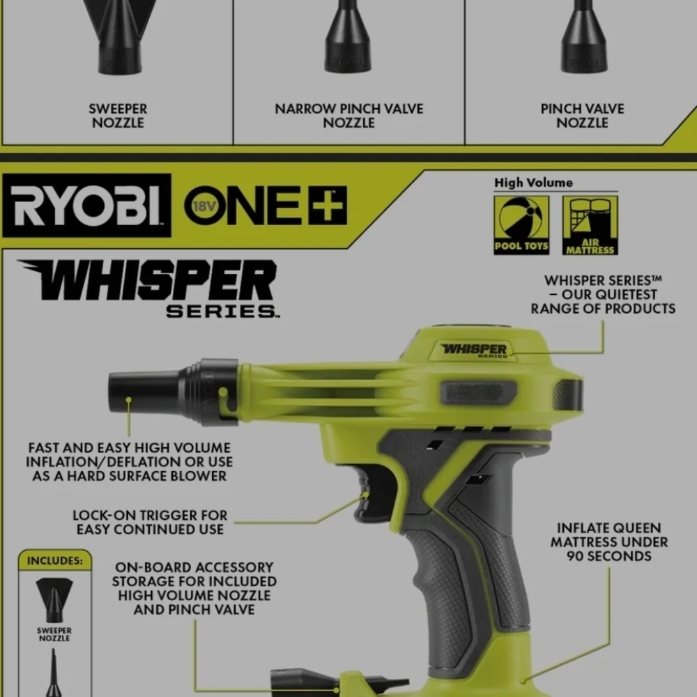 2 Box RYOBI ONE+ 18V Whisper High Volume Inflator - Yellow/Black (Two Boxes) - Picture 8 of 16